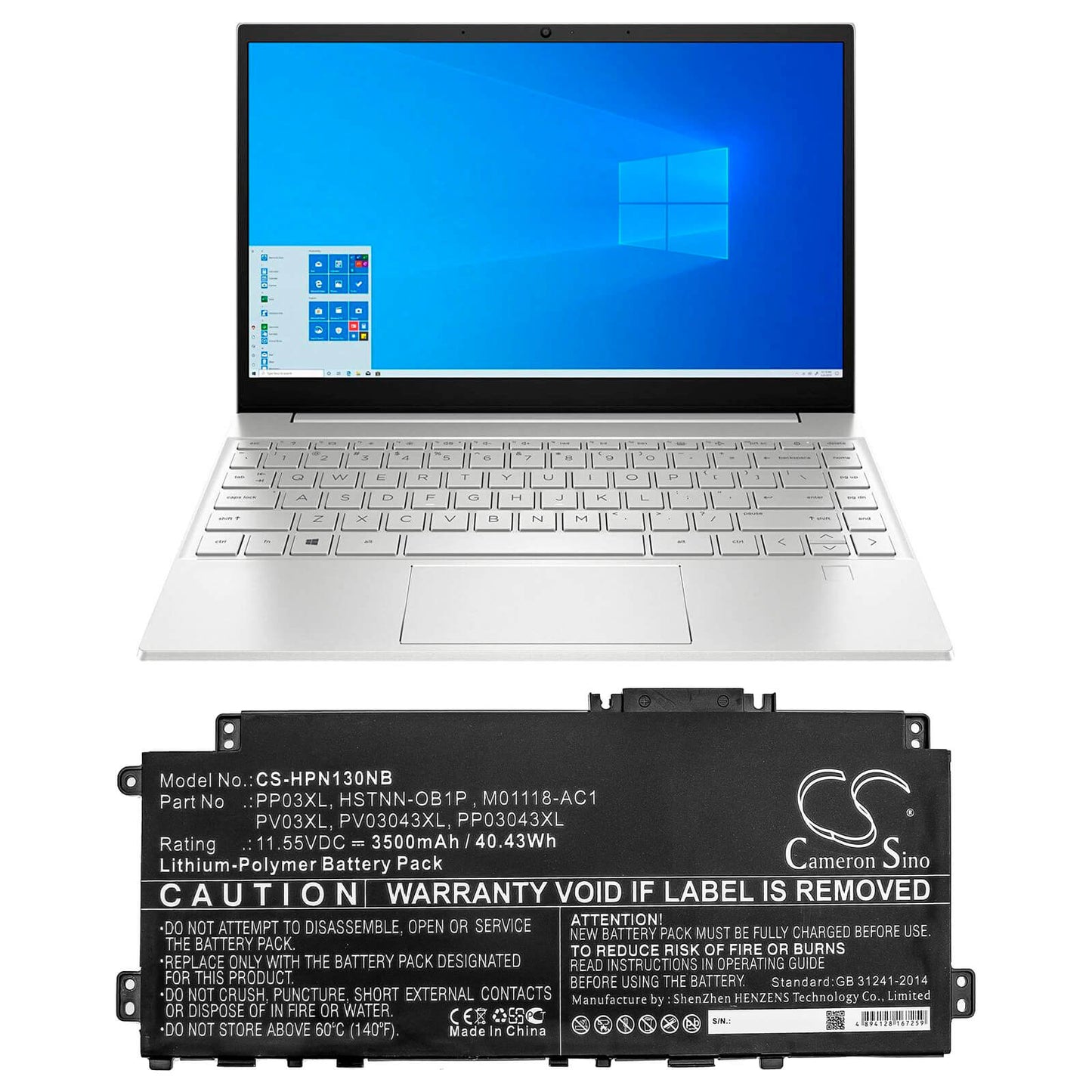 11.55V, 3500mAh, Li-Polymer Battery fits Hp, Pavilion 13-bb, Pavilion 13-bb0000nc, 40.425Wh