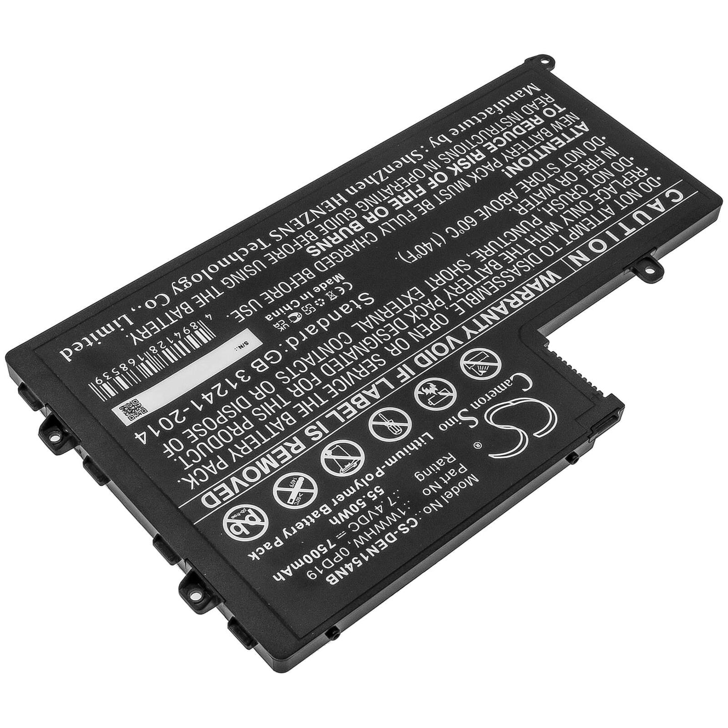 7.4V, 7500mAh, Li-Polymer Battery fits Dell, Ins14md-1328r, Ins14md-1328s, 55.5Wh