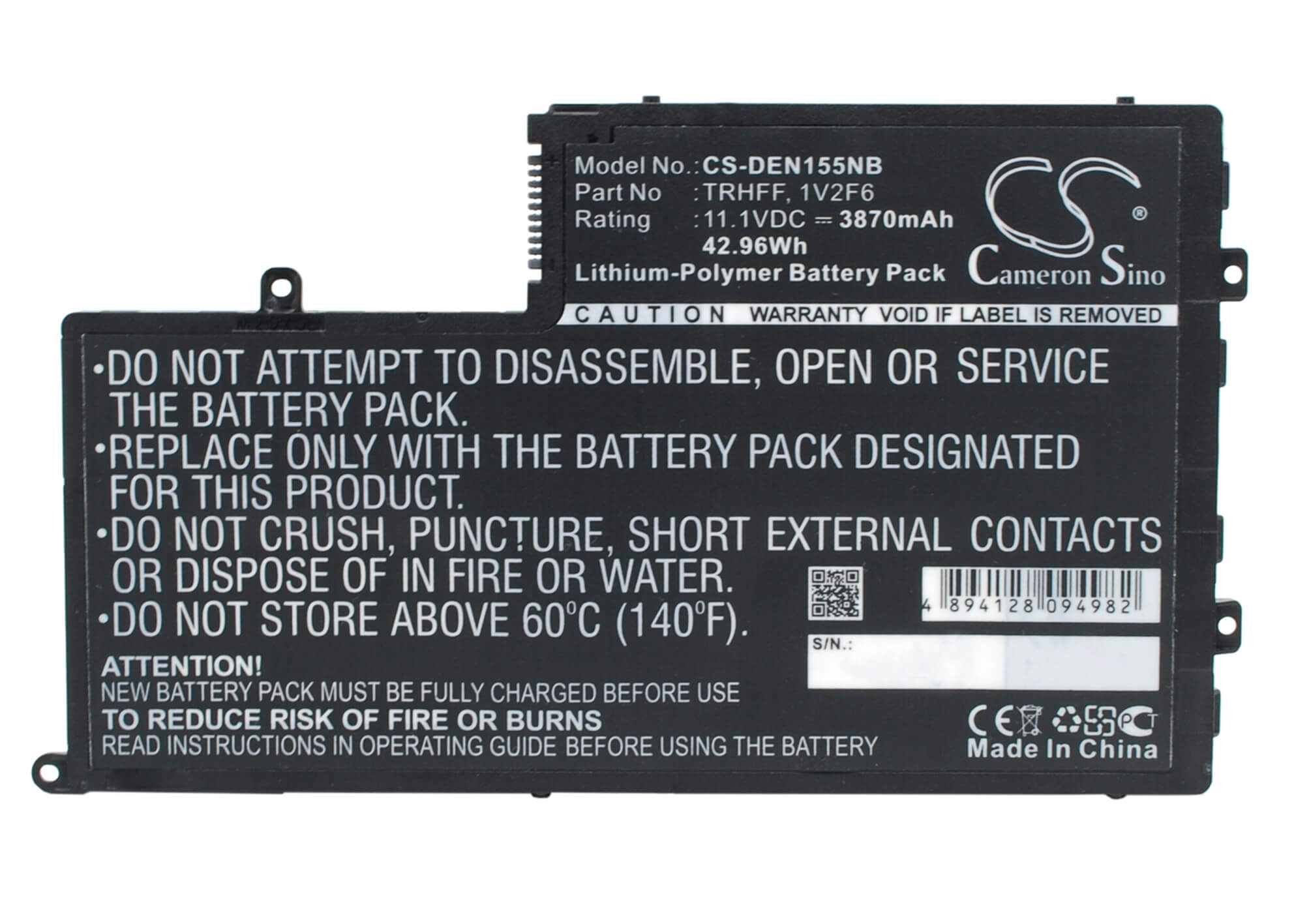 11.1V, 3870mAh, Li-ion Battery fits Dell, Ins14md-1328r, Ins14md-1328s, 42.957Wh