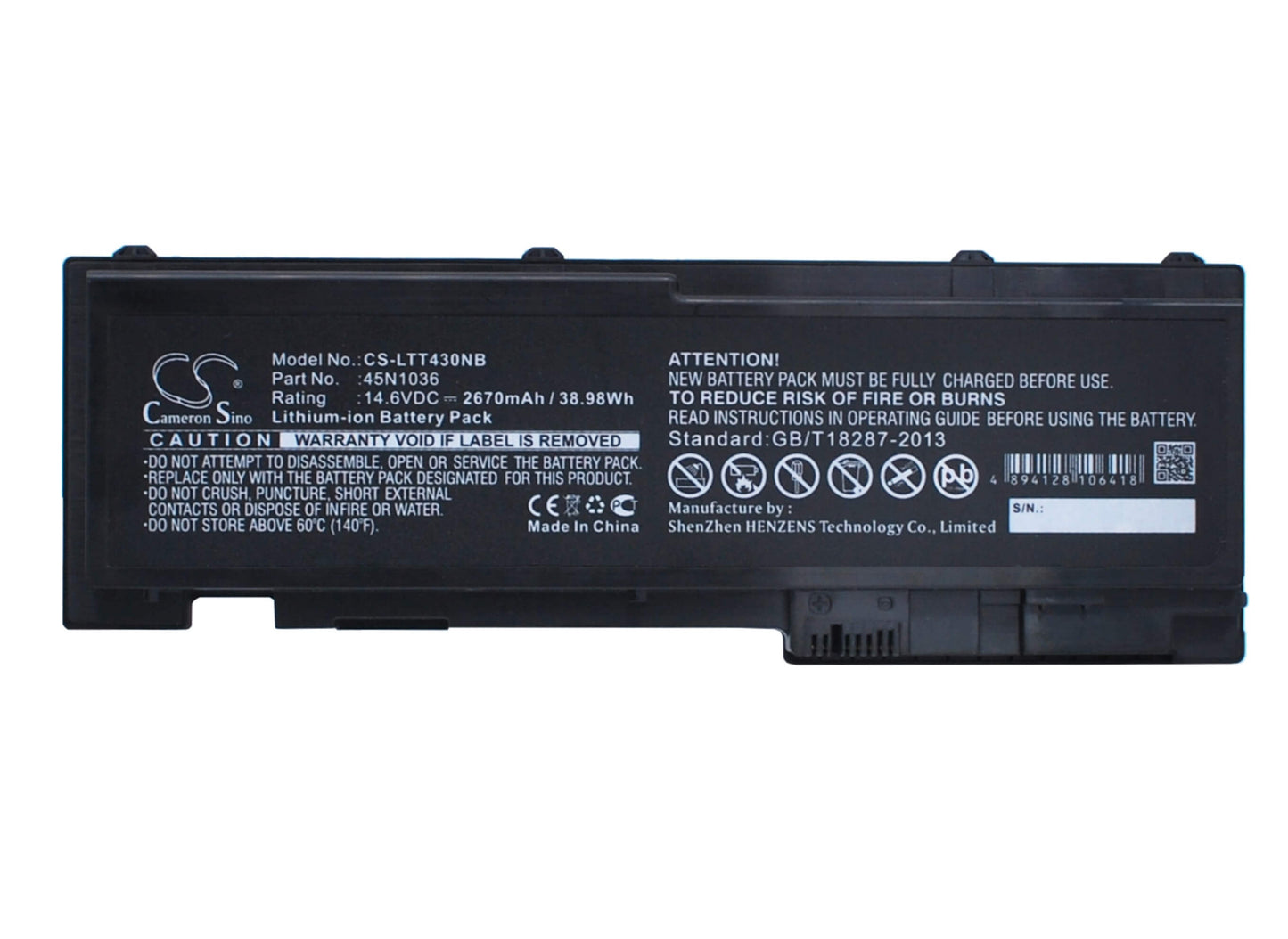 14.6V, 2670mAh, Li-ion Battery fits Lenovo, Thinkpad T430s, Thinkpad T430si, 38.982Wh