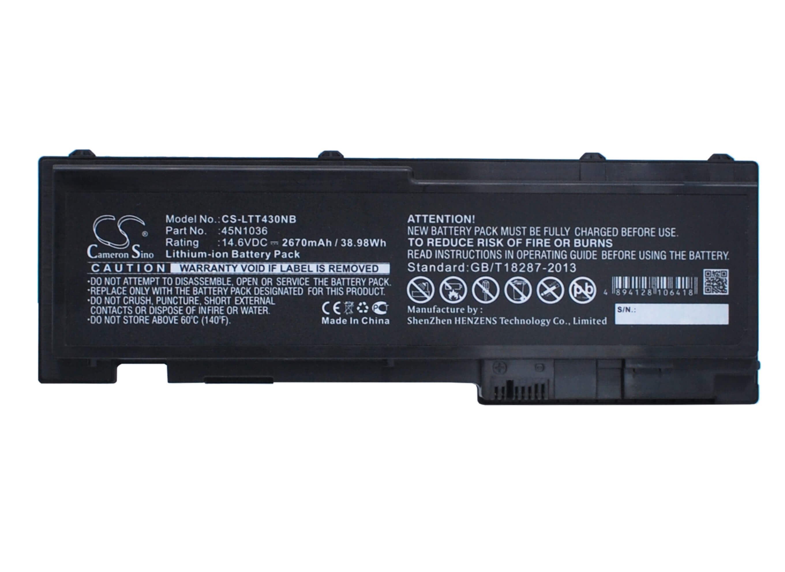 14.6V, 2670mAh, Li-ion Battery fits Lenovo, Thinkpad T430s, Thinkpad T430si, 38.982Wh