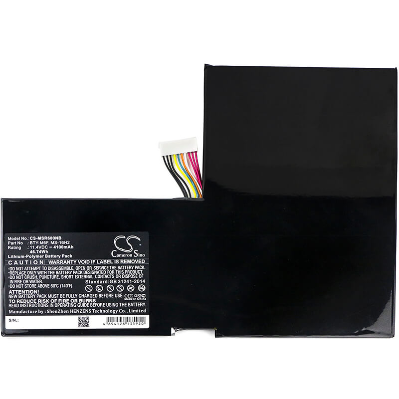 11.4V, 4100mAh, Li-Polymer Battery fits Msi, 16h2, 16h4, 46.74Wh