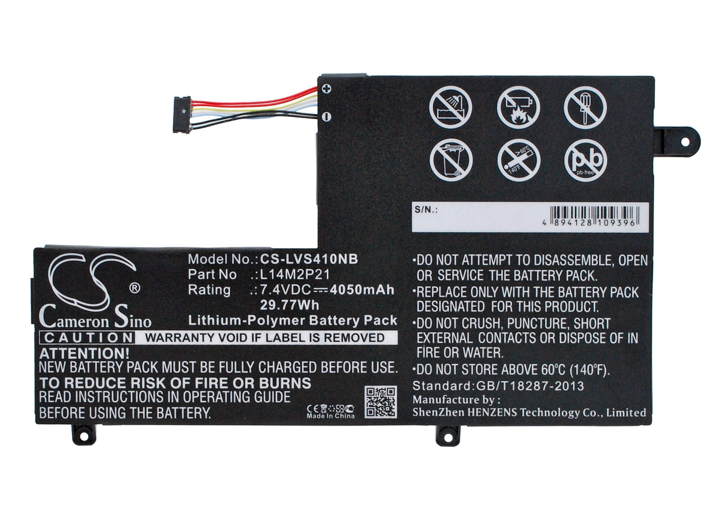 7.4V, 4050mAh, Li-Polymer Battery fits Lenovo, Ideapad 300s-14isk, Ideapad 300s-14isk 80q4, 29.97Wh