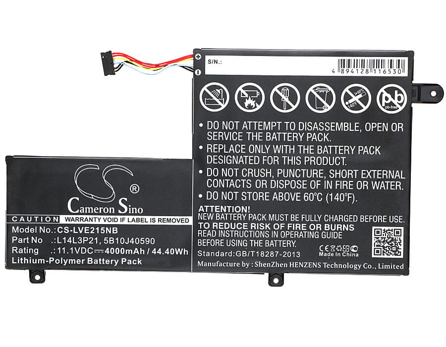 11.1V, 4000mAh, Li-Polymer Battery fits Lenovo, 510s, Edge 2 (2-1580), 44.4Wh