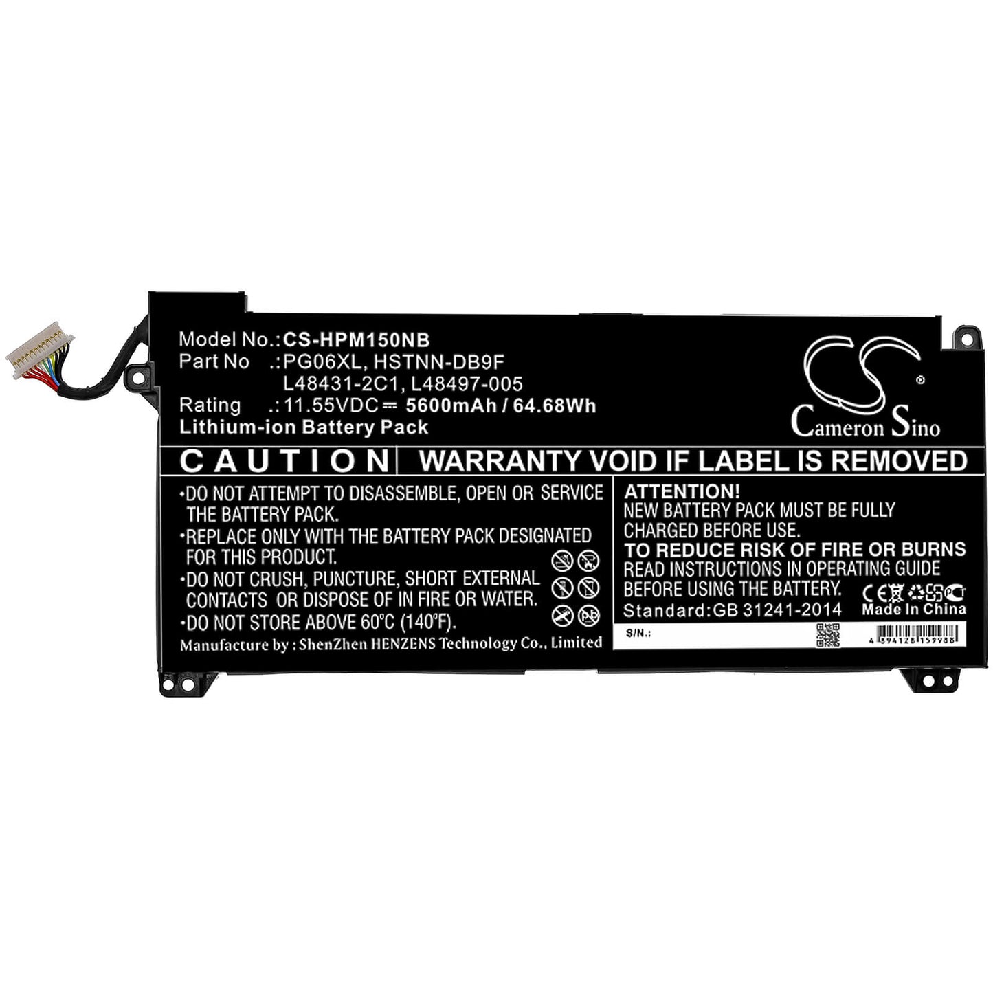 11.55V, 5600mAh, Li-ion Battery fits Hp, Omen 15-dh0000na, Omen 15-dh0000nx, 64.68Wh