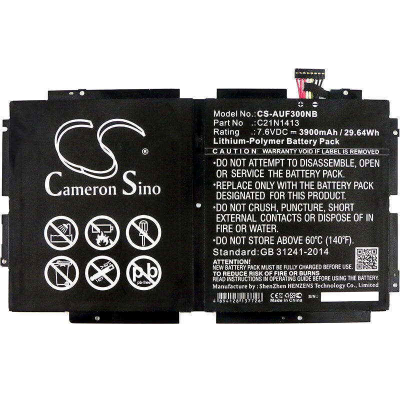 7.6V, 3900mAh, Li-Polymer Battery fits Asus, T300fa-dh12, T300fa-dh12t-ca, 29.64Wh