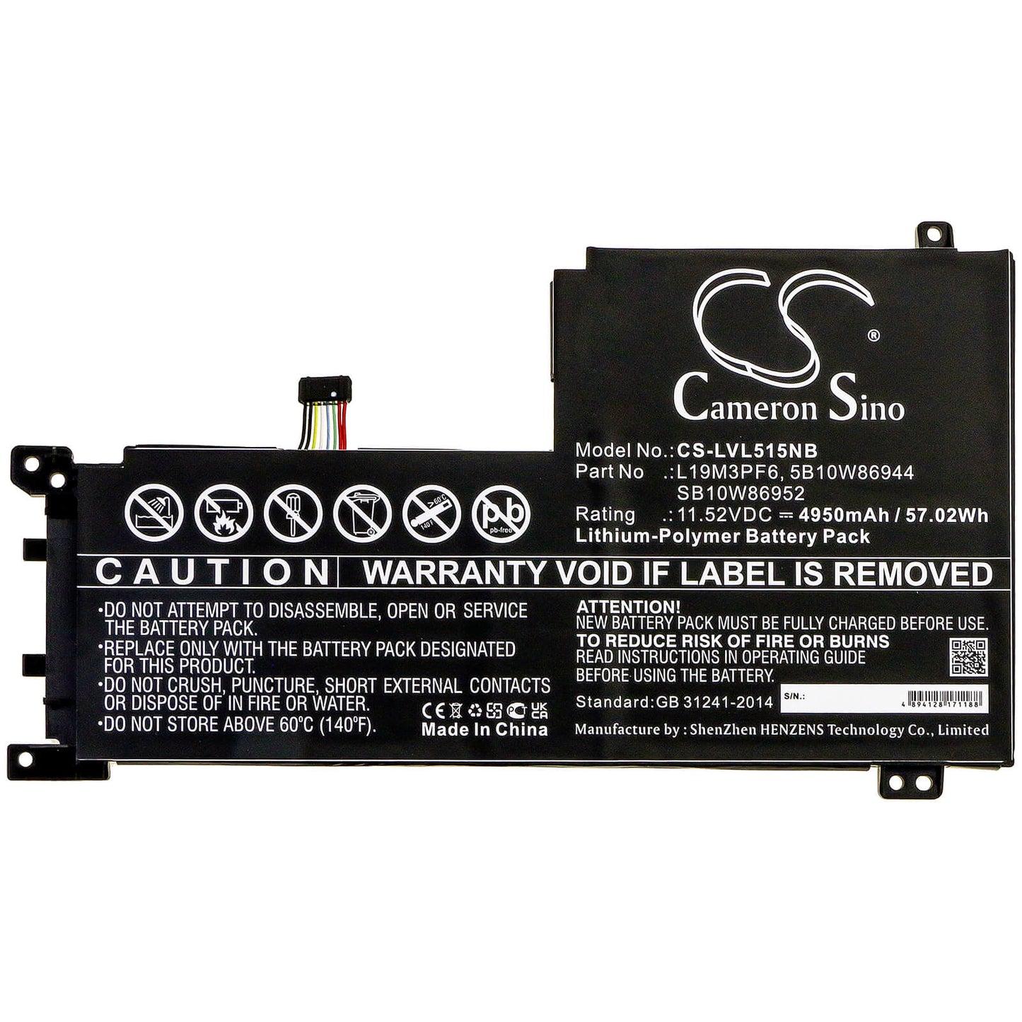 11.52V, 4950mAh, Li-Polymer Battery fits Lenovo, Ideapad 5-15iil05, Ideapad 5-15iil05 81y, 57.024Wh