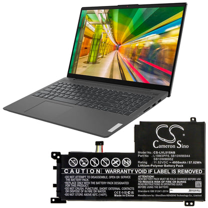 11.52V, 4950mAh, Li-Polymer Battery fits Lenovo, Ideapad 5-15iil05, Ideapad 5-15iil05 81y, 57.024Wh