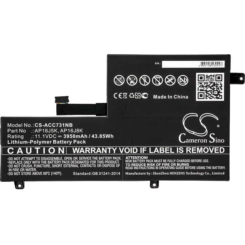 11.1V, 3950mAh, Li-Polymer Battery fits Acer, C731, C731-c78g, 43.845Wh