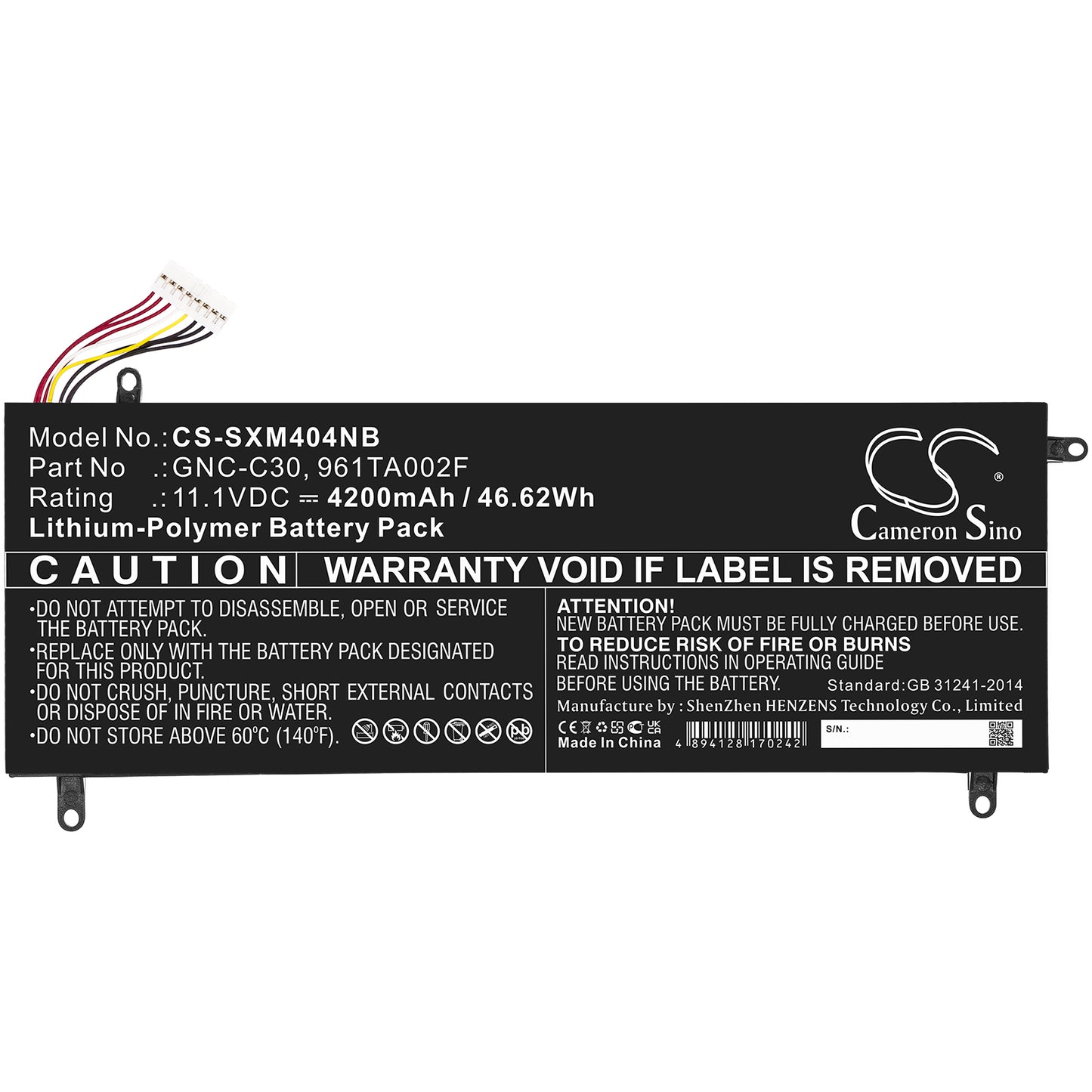 11.1V, 4200mAh, Li-Polymer Battery fits Schenker, Xmg C404, 46.62Wh