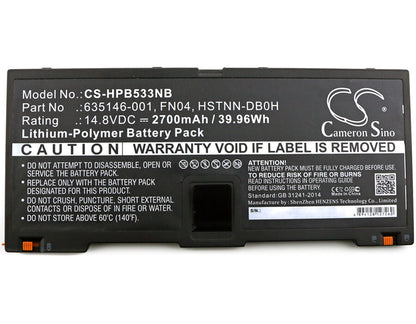 14.8V, 2700mAh, Li-Polymer Battery fits Hp, Probook 5330m, Probook 5330m(qa092pa), 39.96Wh