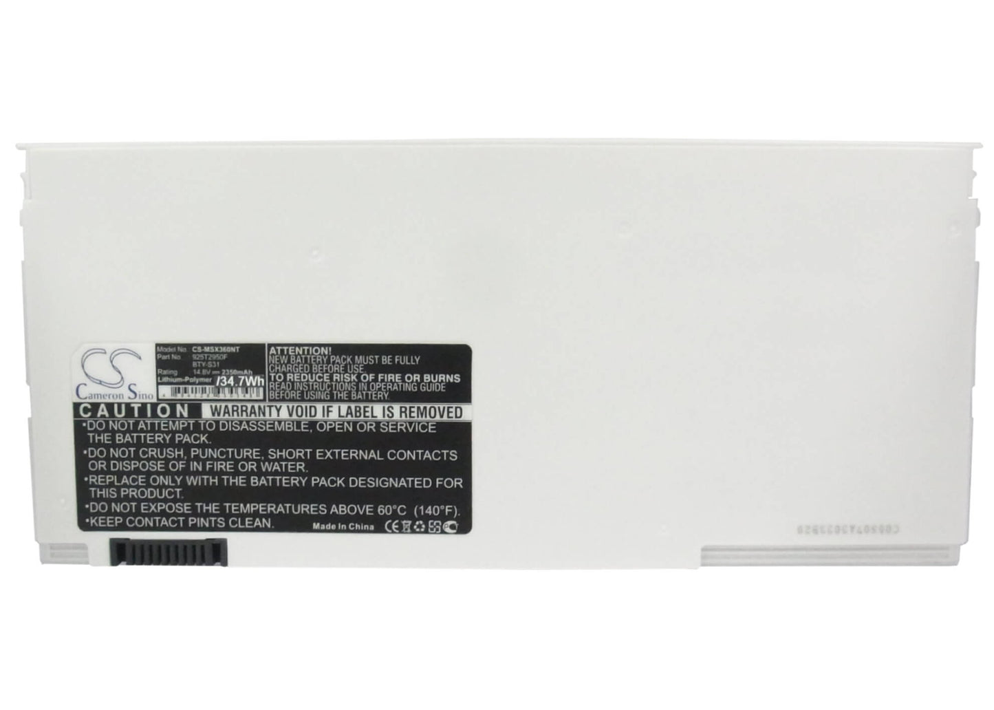 14.8V, 2350mAh, Li-Polymer Battery fits Msi, X-slim, X-slim X320, 34.78Wh