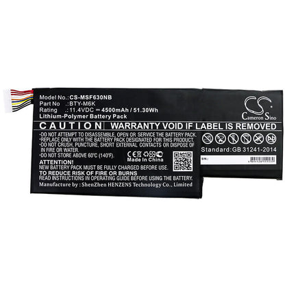 11.4V, 4500mAh, Li-Polymer Battery fits Msi, 0017f1-002, Gf63, 51.3Wh