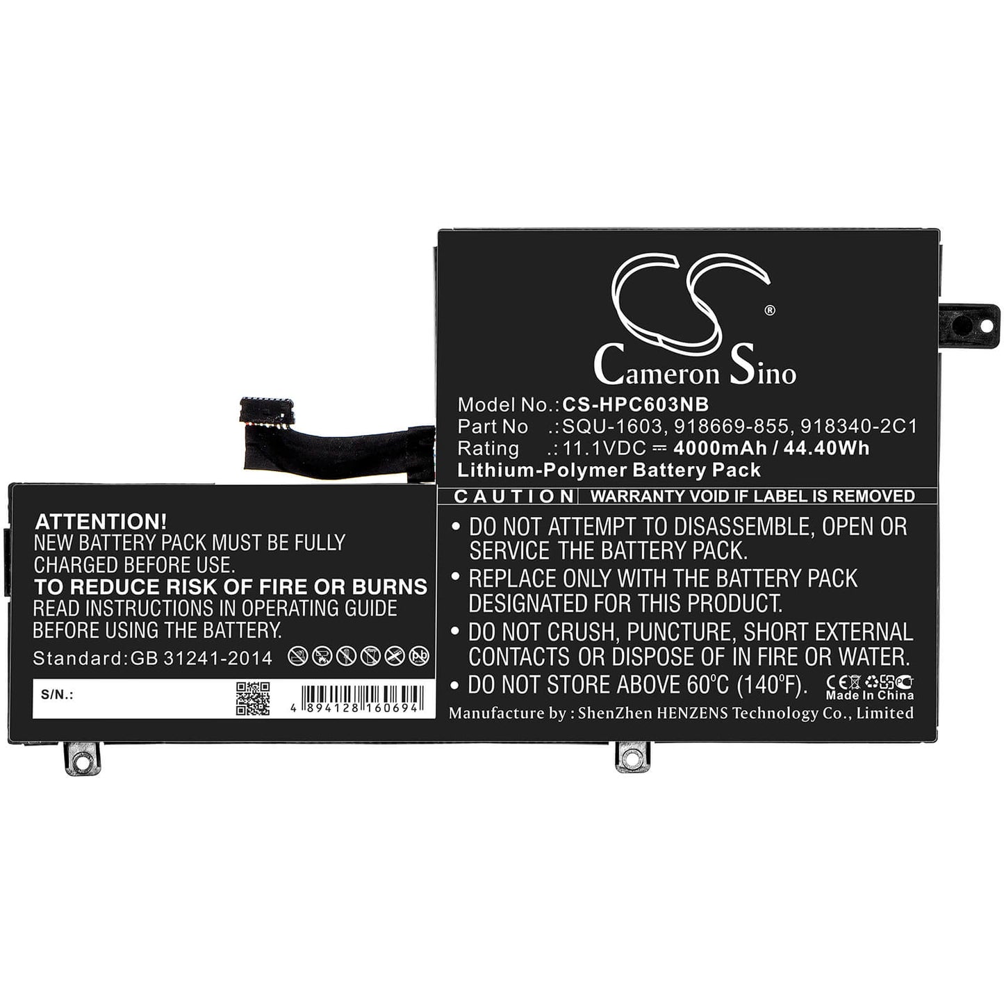11.1V, 4000mAh, Li-Polymer Battery fits Hp, 11 G5 Ee Chromebook, Choromebook 11 G5, 44.4Wh