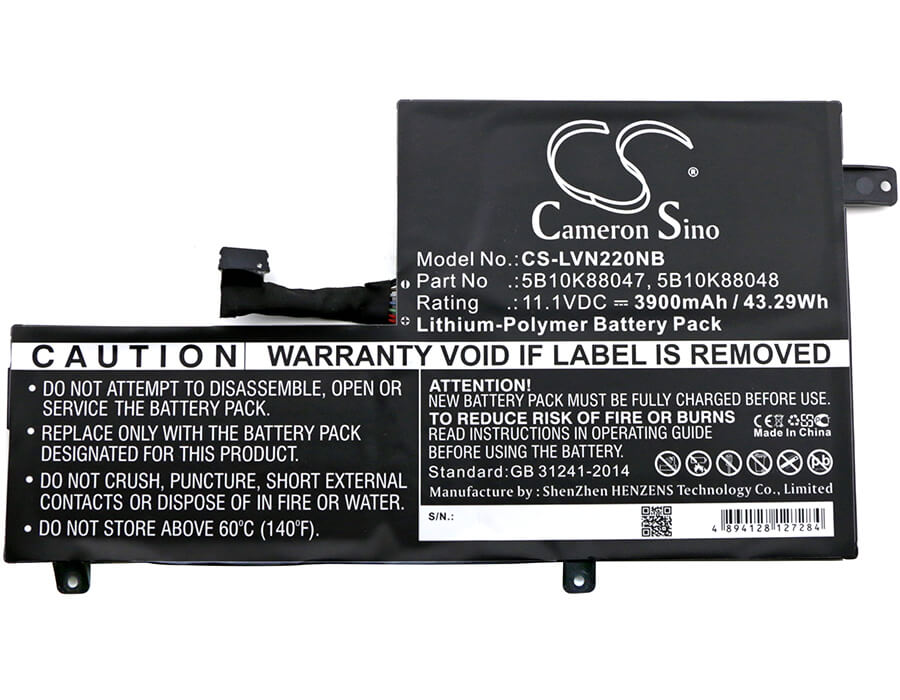 11.1V, 3900mAh, Li-Polymer Battery fits Lenovo, 80vh0001us, Chromebook 11 C330, 43.29Wh