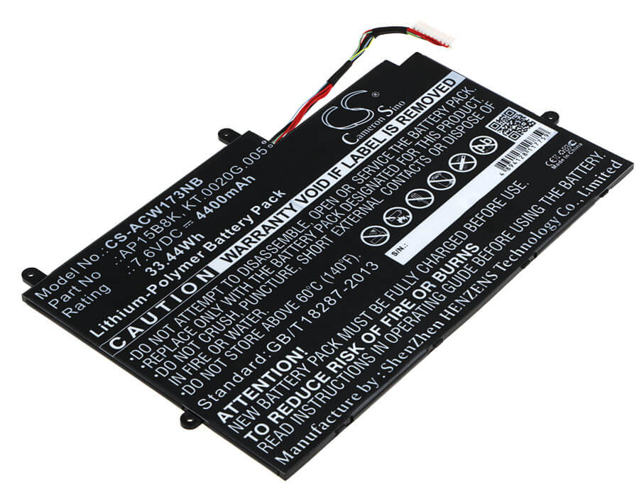 7.6V, 4400mAh, Li-Polymer Battery fits Acer, Aspire Switch 11 Sw5-173, Aspire Switch 11 Sw5-173p, 33.44Wh
