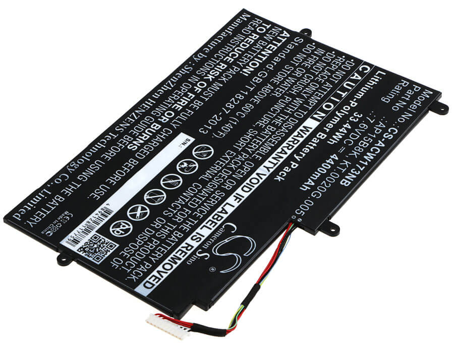7.6V, 4400mAh, Li-Polymer Battery fits Acer, Aspire Switch 11 Sw5-173, Aspire Switch 11 Sw5-173p, 33.44Wh