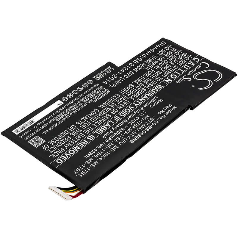 11.4V, 5300mAh, Li-Polymer Battery fits Msi, 0016k2-213, 0016k2-214, 60.42Wh