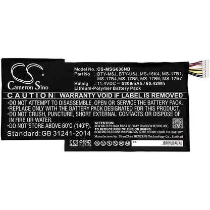 11.4V, 5300mAh, Li-Polymer Battery fits Msi, 0016k2-213, 0016k2-214, 60.42Wh