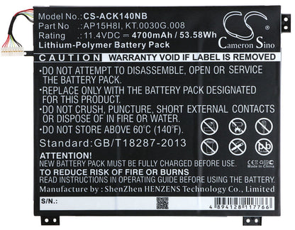 11.4V, 4700mAh, Li-Polymer Battery fits Acer, Ao1-431-c139, Ao1-431-c4xg, 53.58Wh