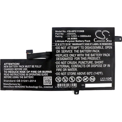 11.1V, 3500mAh, Li-Polymer Battery fits Hp, 1bs76ut, 1fx82utaba, 38.85Wh