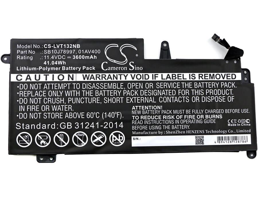 11.4V, 3600mAh, Li-Polymer Battery fits Lenovo, 20gj-006jsp, Lenovo Think Pad 13 (20gjs0250, 41.04Wh