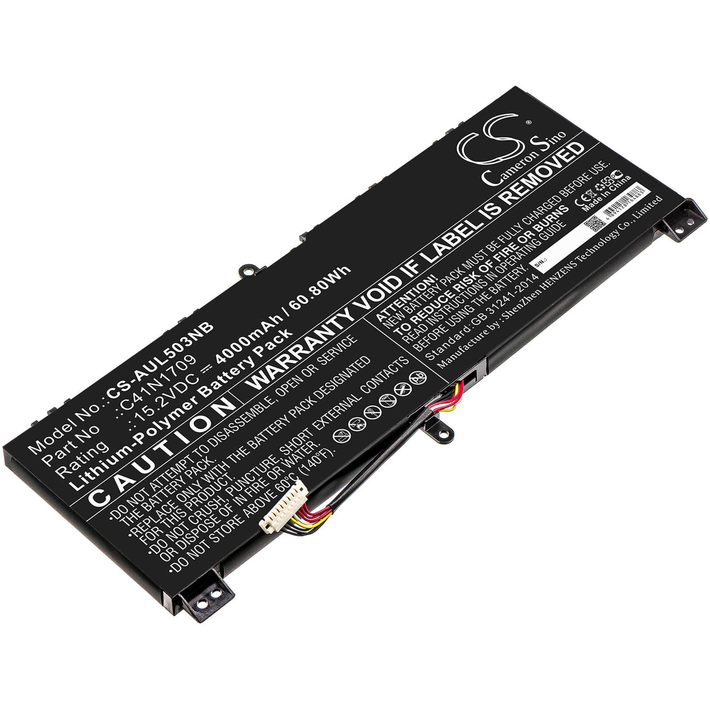 15.2V, 4000mAh, Li-Polymer Battery fits Asus, Gl503vs, Rog Strix Gl503vs-0041a7700hq, 60.8Wh