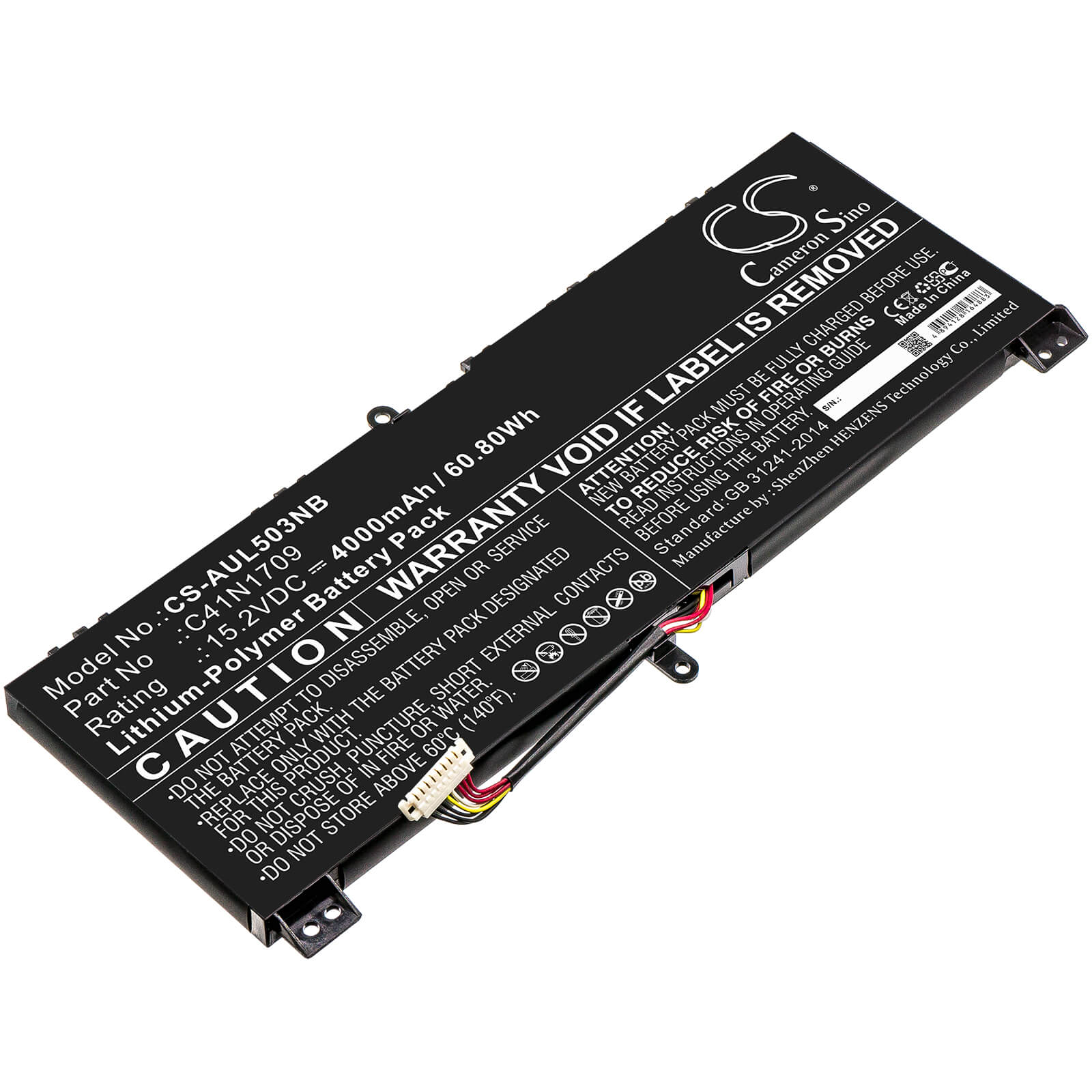15.2V, 4000mAh, Li-Polymer Battery fits Asus, Gl503vs, Rog Strix Gl503vs-0041a7700hq, 60.8Wh