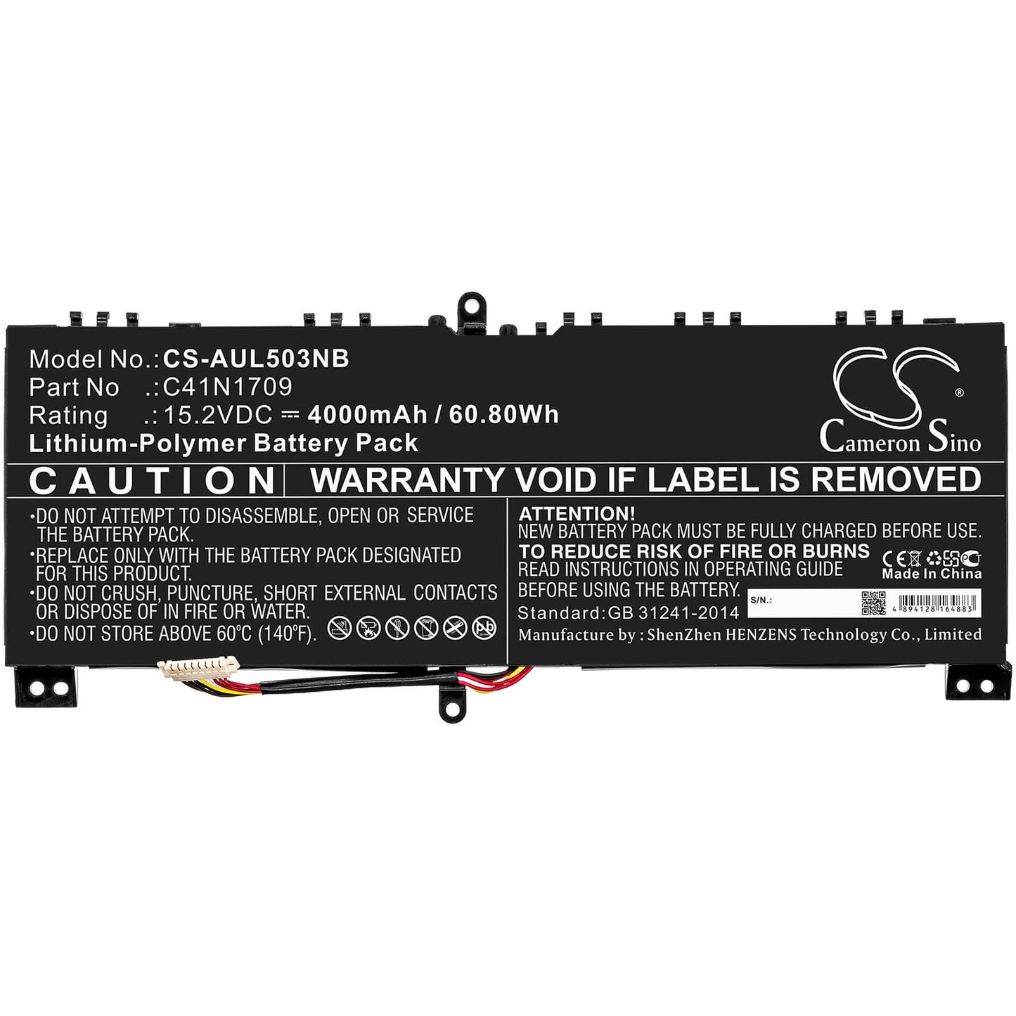 15.2V, 4000mAh, Li-Polymer Battery fits Asus, Gl503vs, Rog Strix Gl503vs-0041a7700hq, 60.8Wh