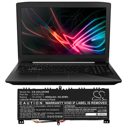 15.2V, 4000mAh, Li-Polymer Battery fits Asus, Gl503vs, Rog Strix Gl503vs-0041a7700hq, 60.8Wh