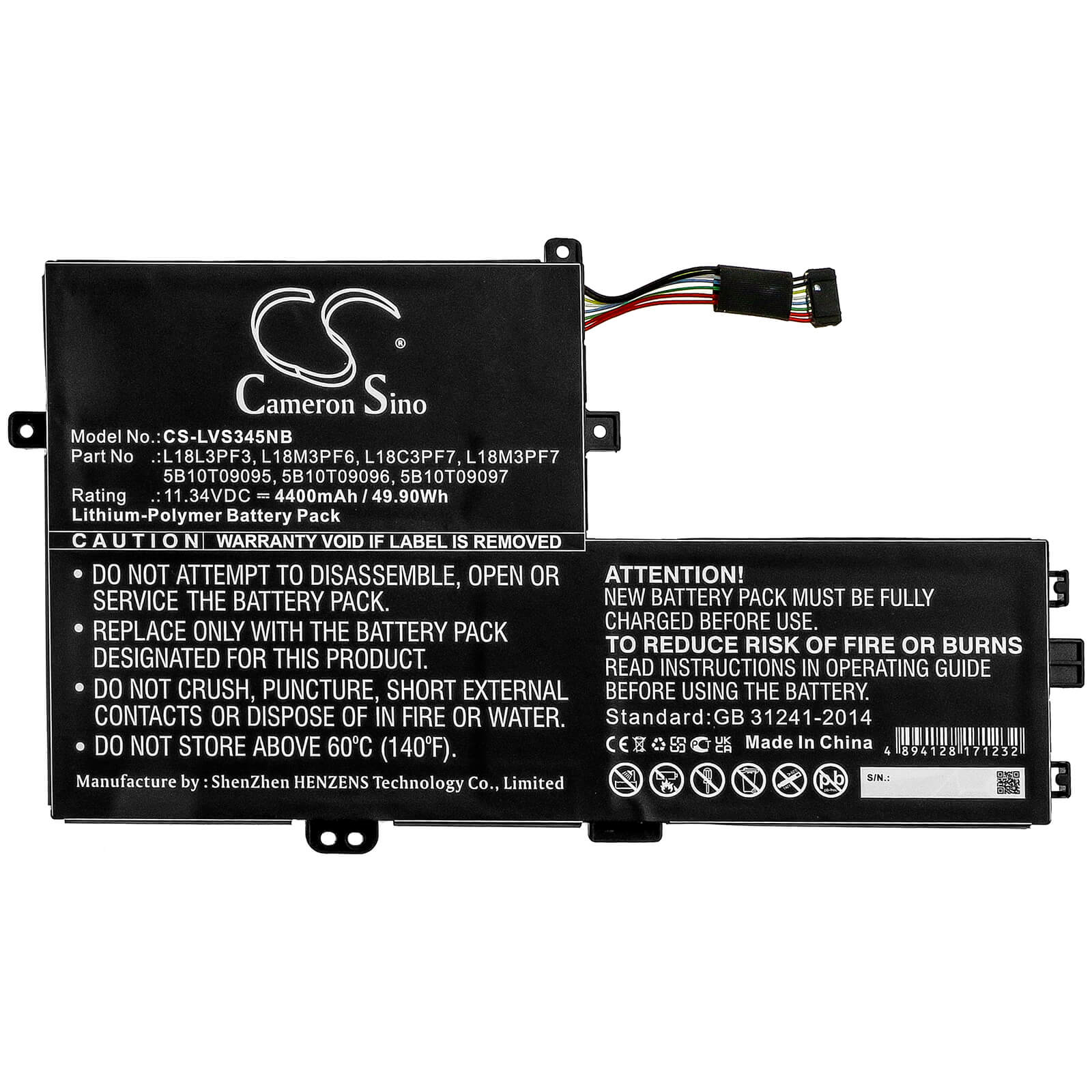 11.34V, 4400mAh, Li-Polymer Battery fits Lenovo, Ideapad C340 15, Ideapad C340-15iil 81xj0047au, 49.896Wh
