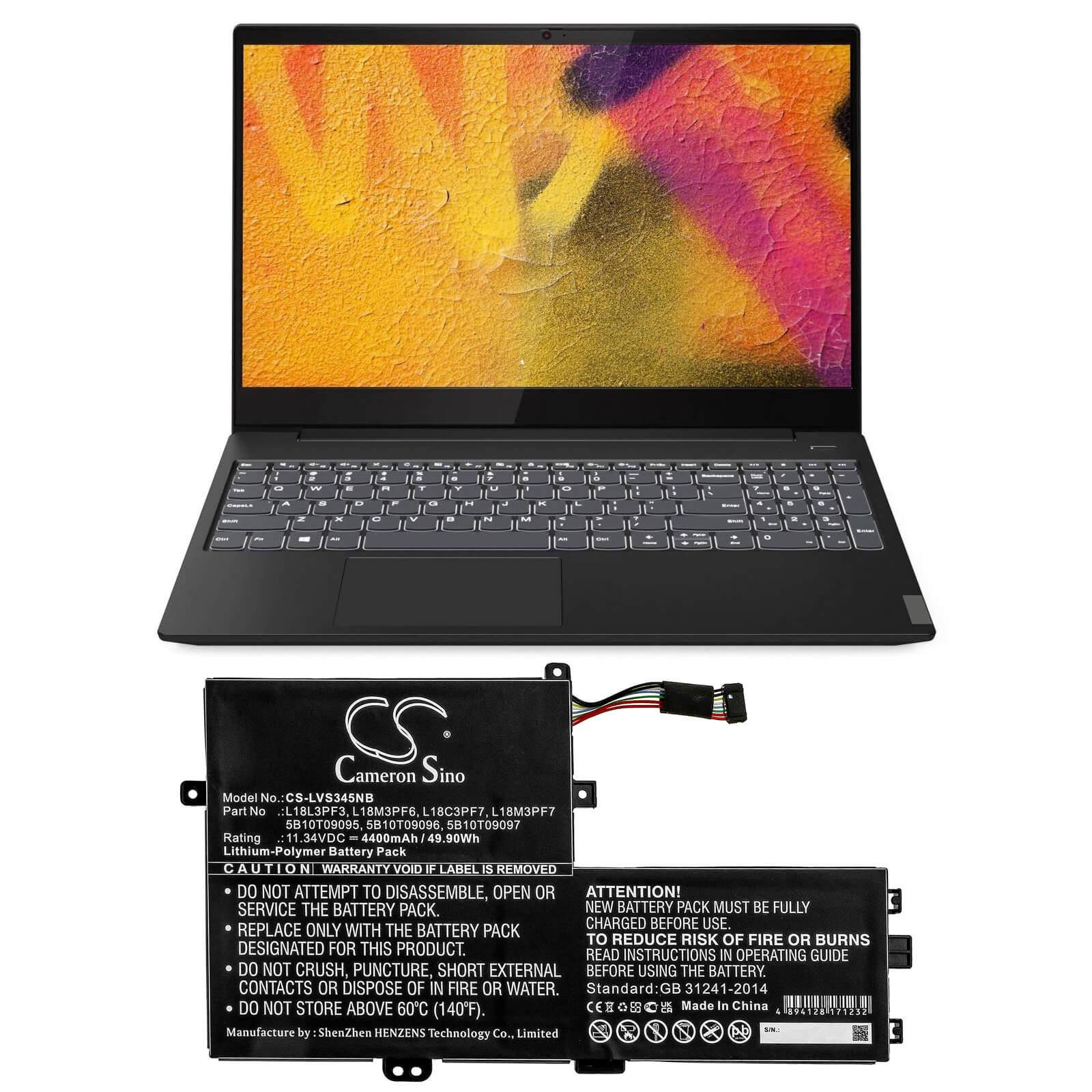 11.34V, 4400mAh, Li-Polymer Battery fits Lenovo, Ideapad C340 15, Ideapad C340-15iil 81xj0047au, 49.896Wh