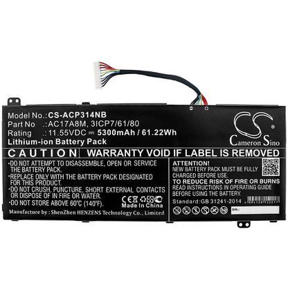 11.55V, 5300mAh, Li-ion Battery fits Acer, Sf314-52-57ej, Sp314-52, 61.215Wh