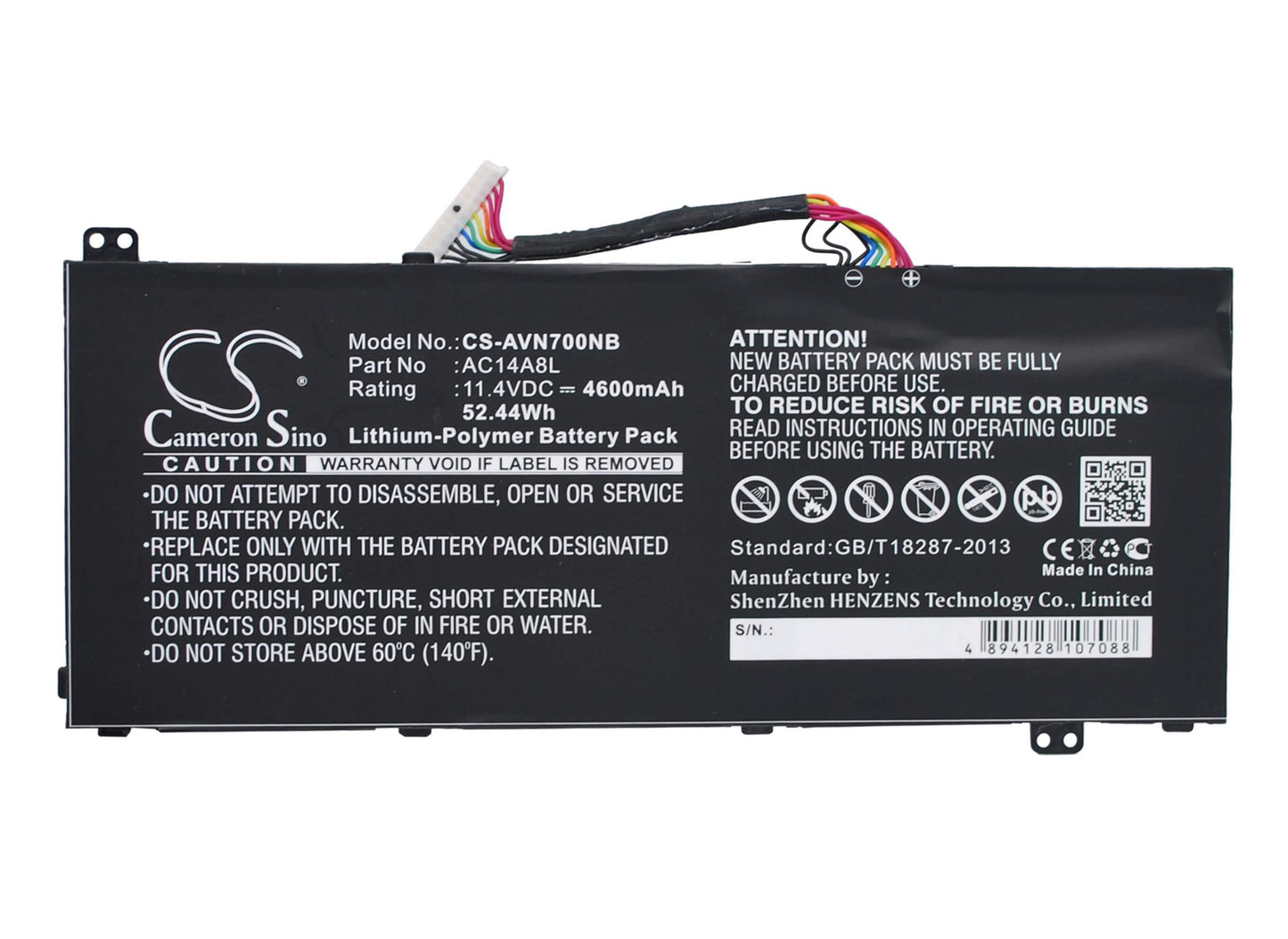 11.4V, 4600mAh, Li-Polymer Battery fits Acer, Aspire Vn7-591g-77fs, Aspire Nitro Vn7-571, 52.44Wh