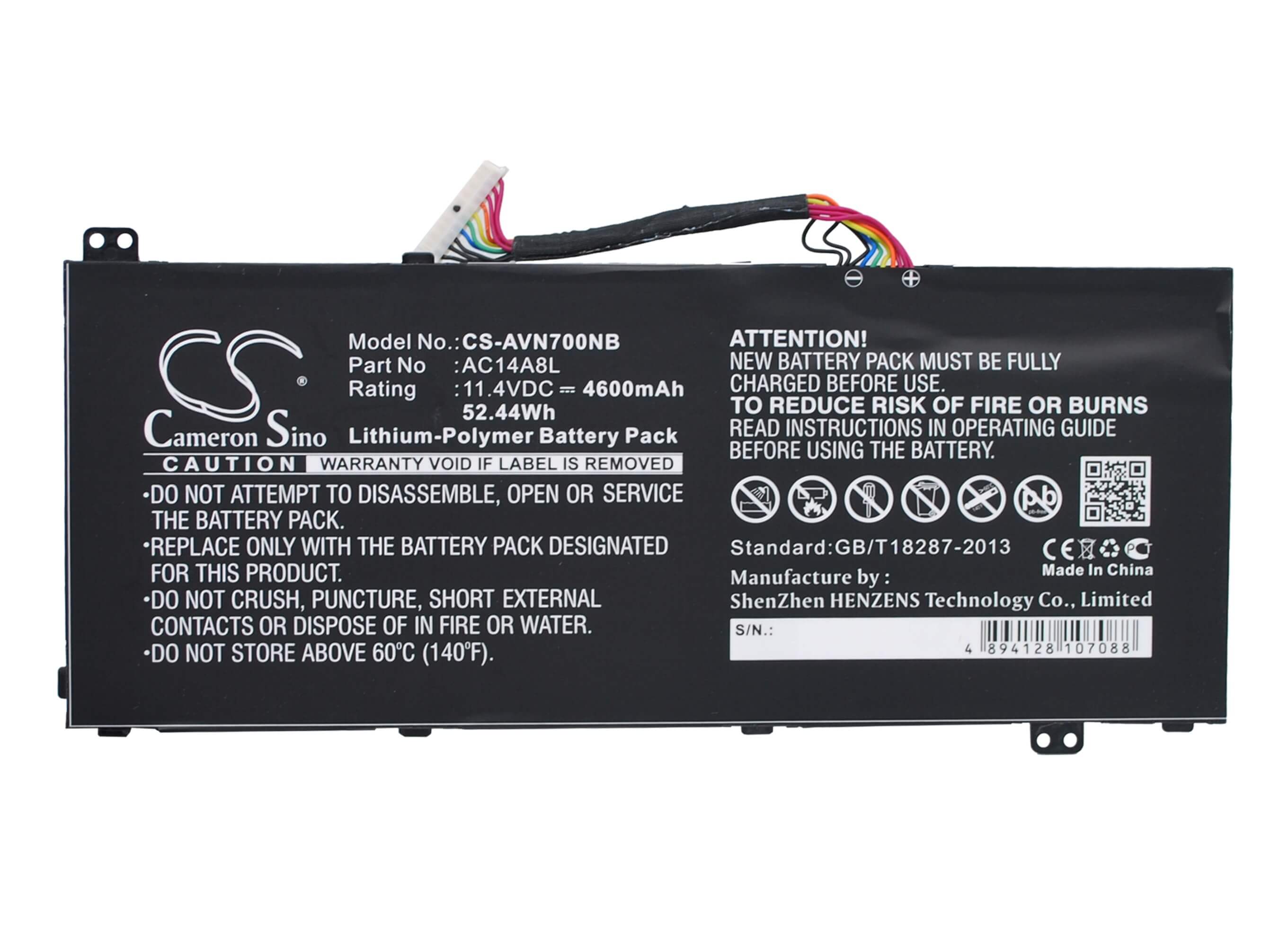 11.4V, 4600mAh, Li-Polymer Battery fits Acer, Aspire Vn7-591g-77fs, Aspire Nitro Vn7-571, 52.44Wh