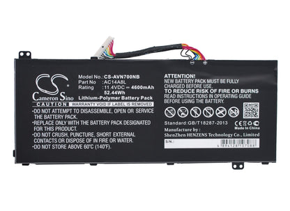 11.4V, 4600mAh, Li-Polymer Battery fits Acer, Aspire Vn7-591g-77fs, Aspire Nitro Vn7-571, 52.44Wh