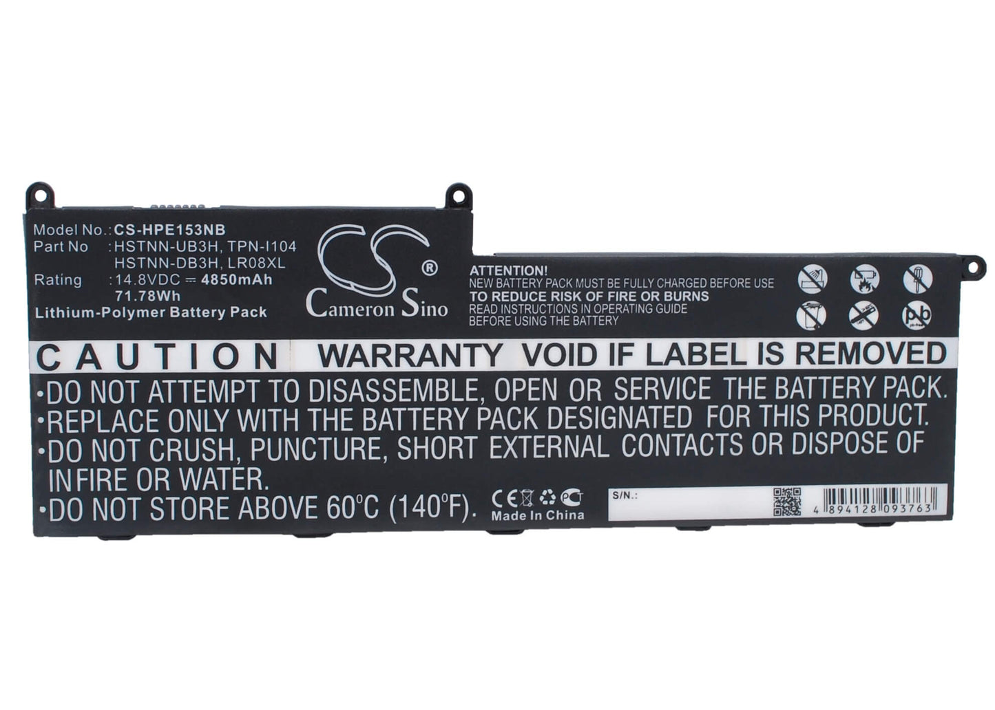 14.8V, 4850mAH, Li-Polymer Battery fits Hp, 15-3300, Envy 15-3000, 71.78Wh