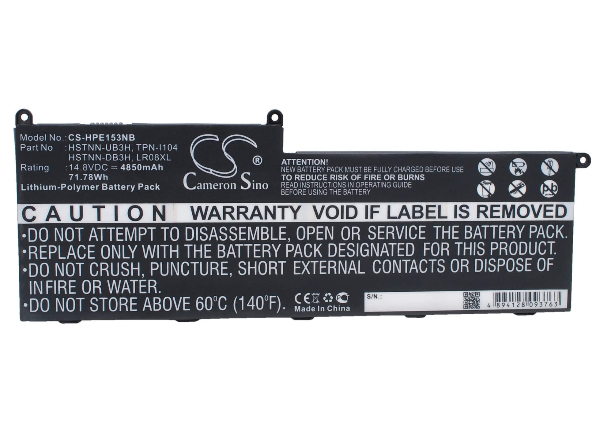 14.8V, 4850mAH, Li-Polymer Battery fits Hp, 15-3300, Envy 15-3000, 71.78Wh