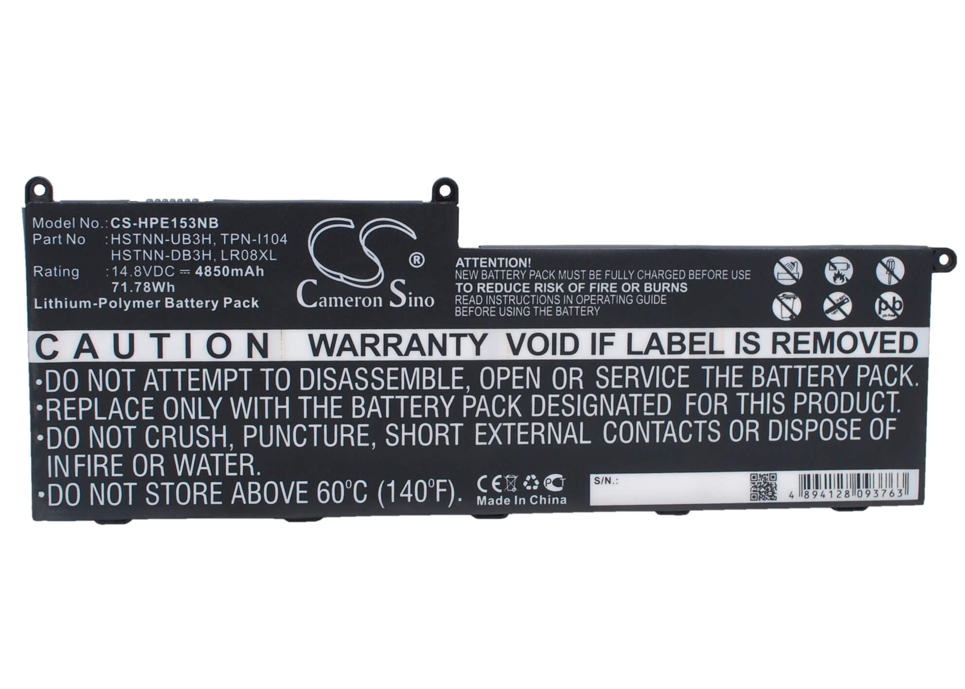 14.8V, 4850mAH, Li-Polymer Battery fits Hp, 15-3300, Envy 15-3000, 71.78Wh