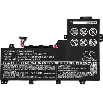 15.2V, 3300mAh, Li-Polymer Battery fits Asus, Q524u, Q524uq-bbi7t14, 50.16Wh