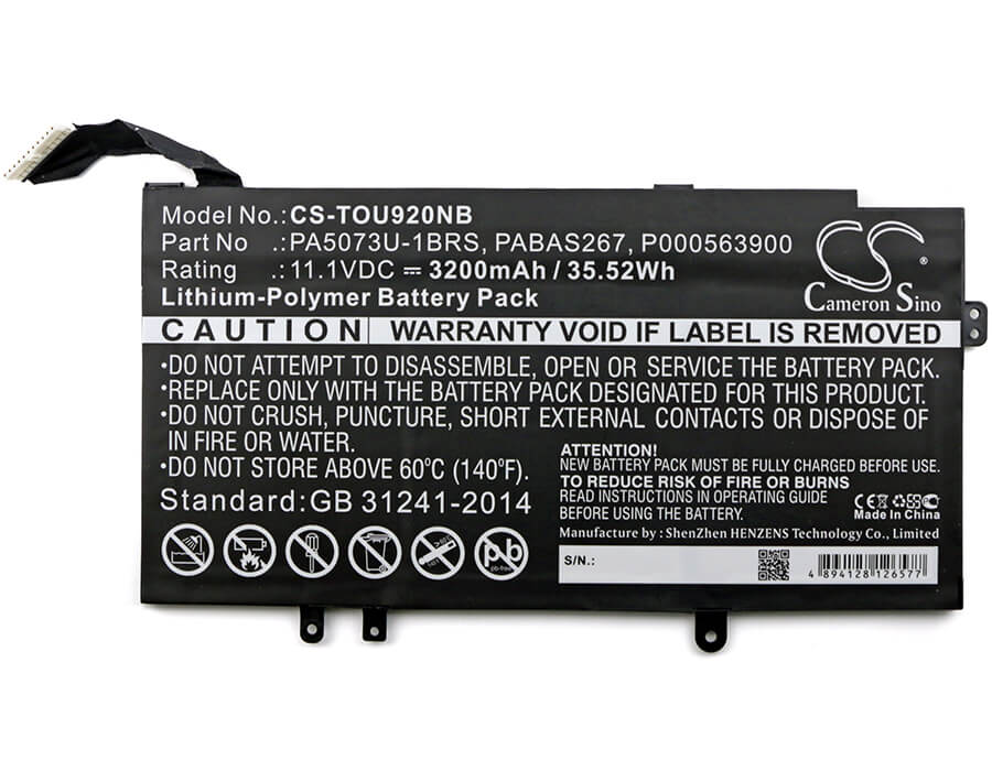 11.1V, 3200mAh, Li-Polymer Battery fits Toshiba, Satellite U920t, Satellite U920t-100, 35.52Wh