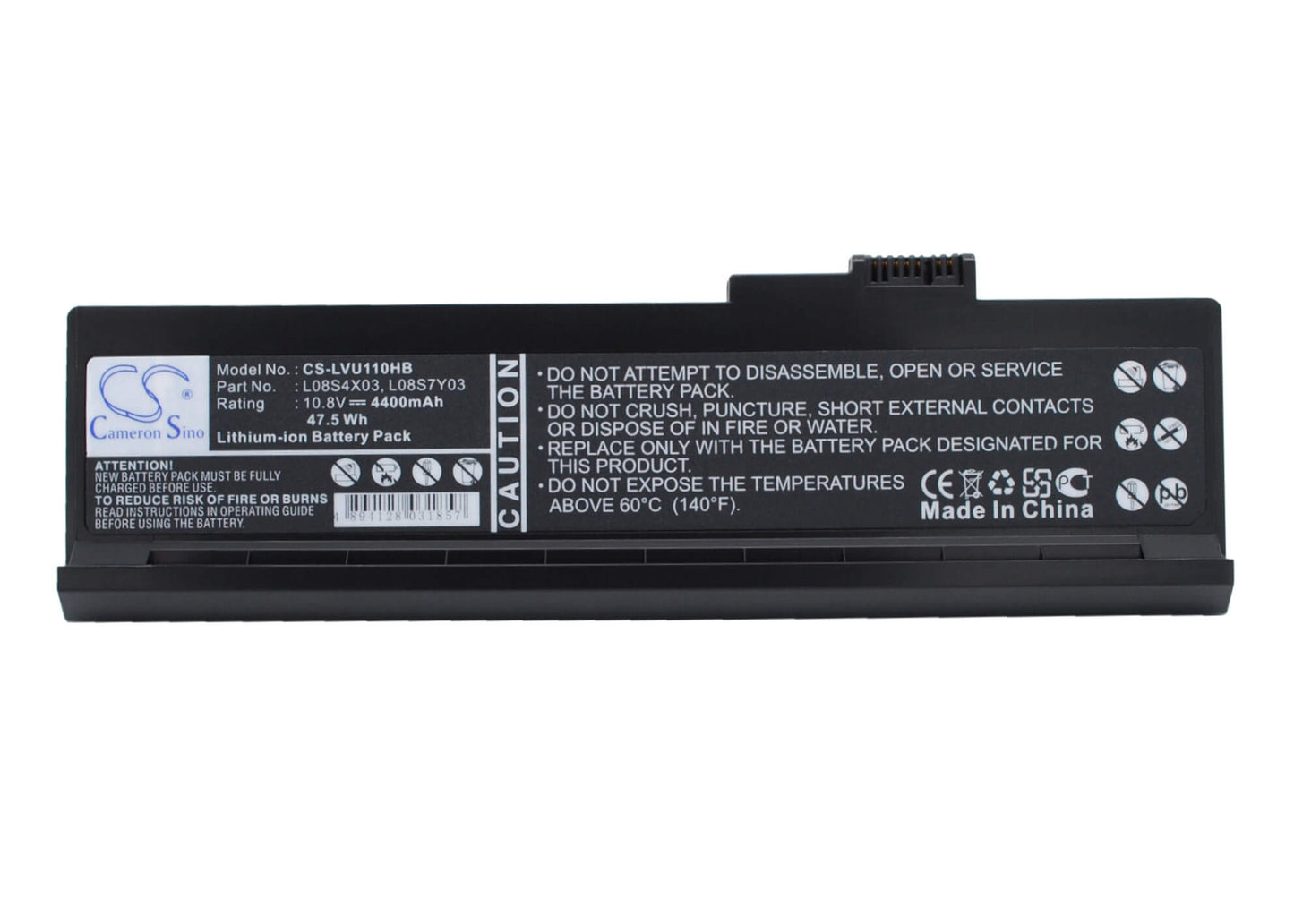 10.8V, 4400mAh, Li-ion Battery fits Lenovo, Ideapad U110, Ideapad U110 11306, 47.52Wh