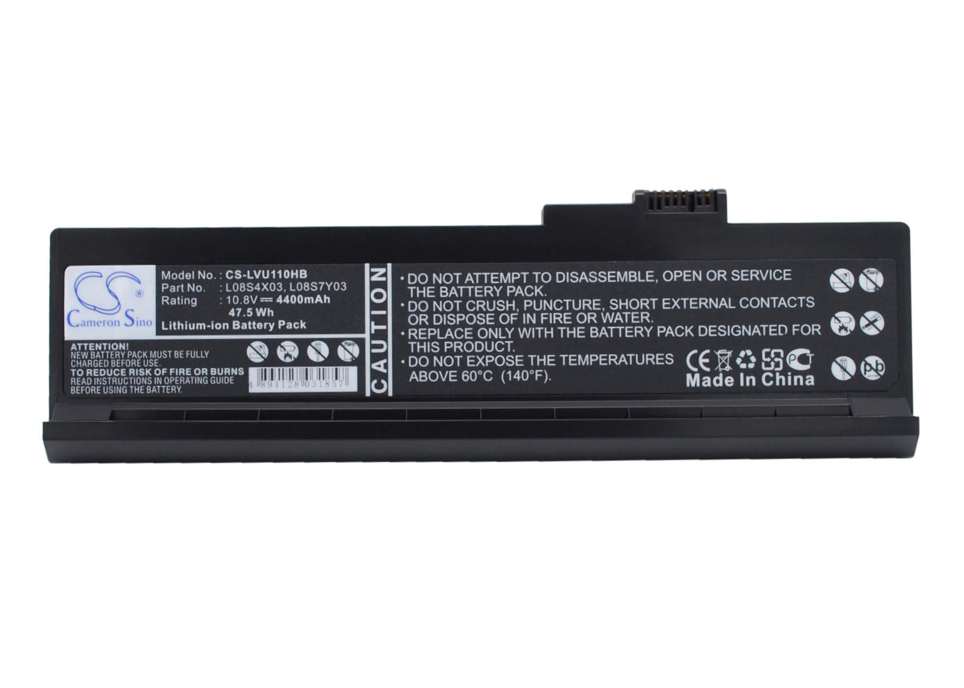 10.8V, 4400mAh, Li-ion Battery fits Lenovo, Ideapad U110, Ideapad U110 11306, 47.52Wh