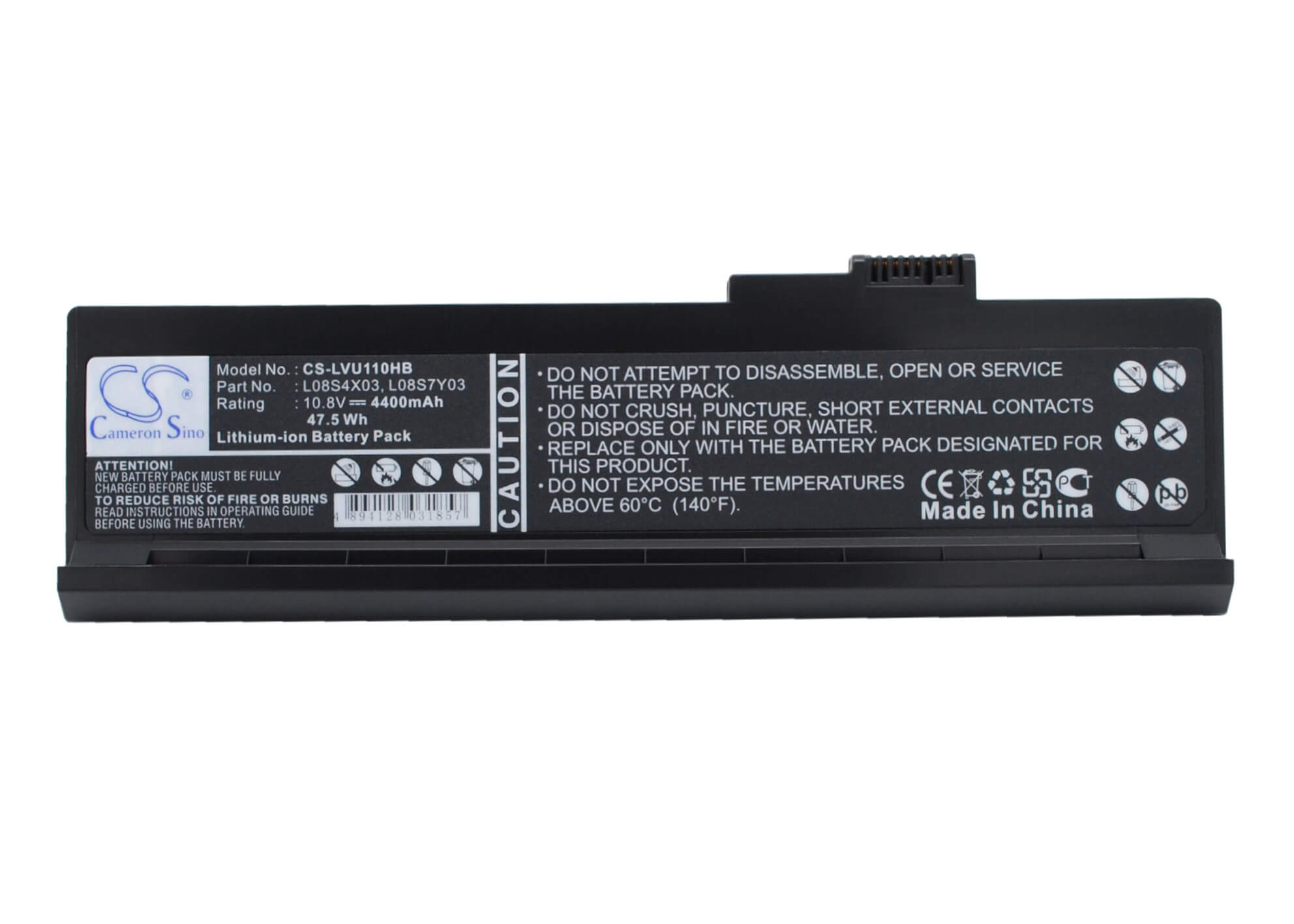 10.8V, 4400mAh, Li-ion Battery fits Lenovo, Ideapad U110, Ideapad U110 11306, 47.52Wh