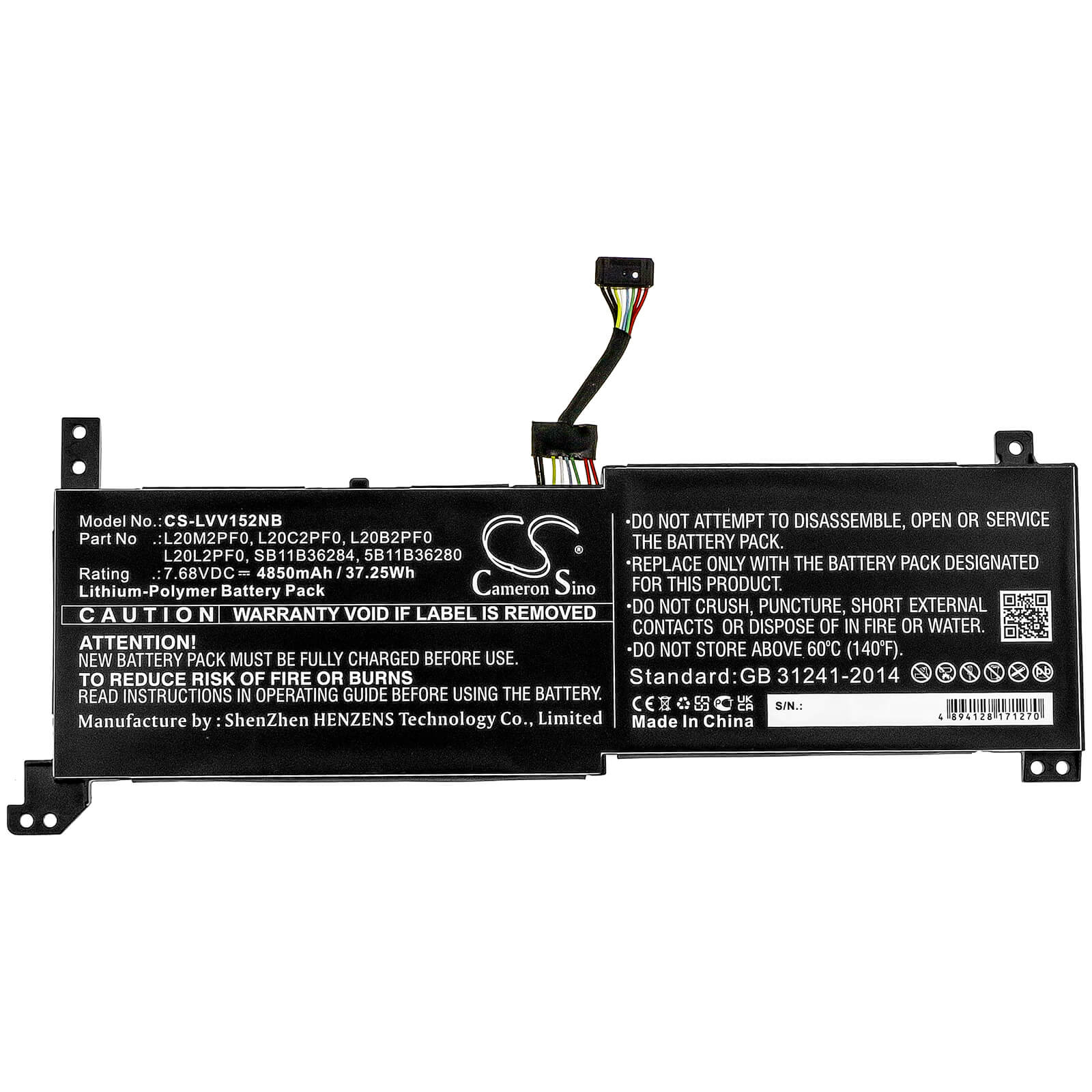 7.68V, 4850mAh, Li-Polymer Battery fits Lenovo, Ideapad 3 14alc6, Ideapad 3 14itl6, 37.248Wh