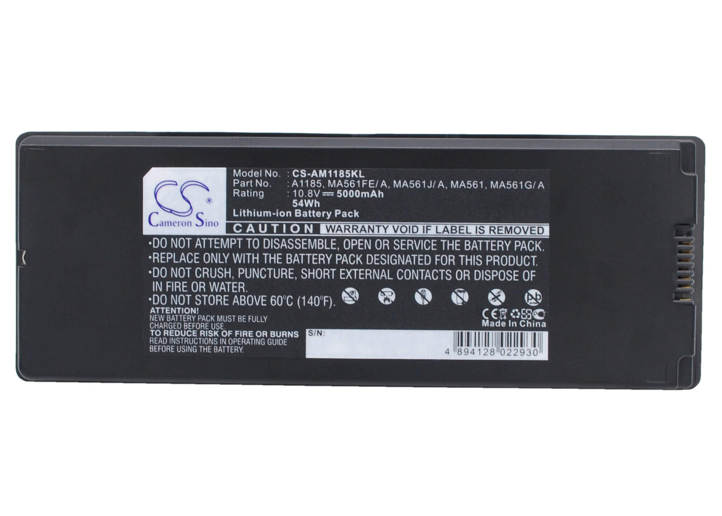 10.8V, 5000mAh, Li-Polymer Battery fits Apple, Macbook 13" A1181, Macbook 13" Ma472, 54Wh