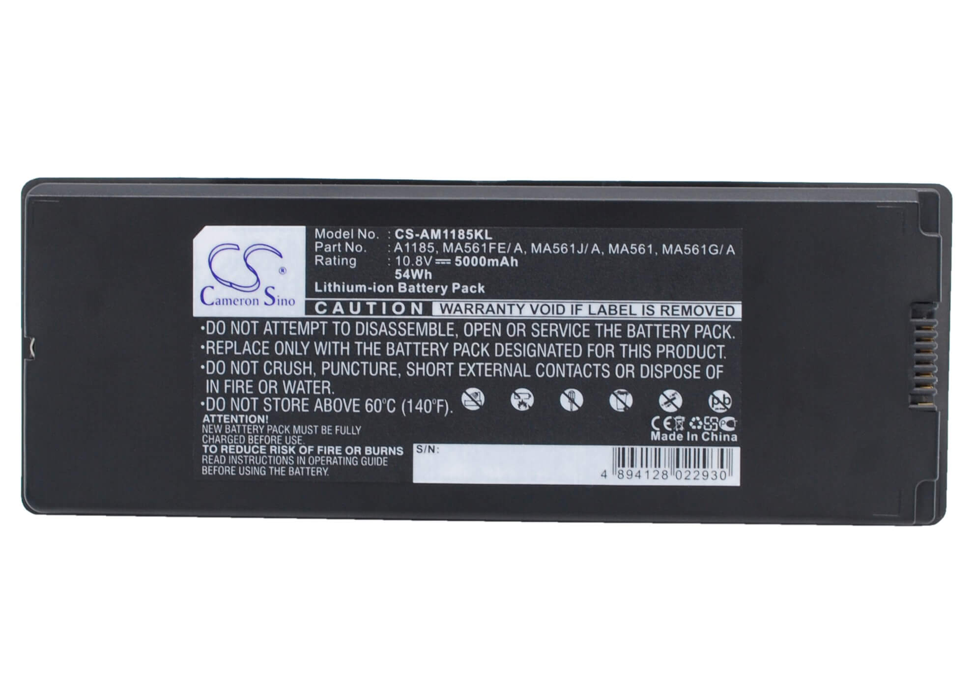 10.8V, 5000mAh, Li-Polymer Battery fits Apple, Macbook 13" A1181, Macbook 13" Ma472, 54Wh