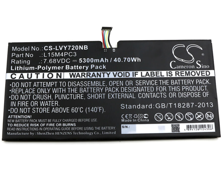 7.68V, 5300mAh, Li-Polymer Battery fits Lenovo, Ideapad Miix 720, Ideapad Miix 720-12ikb, 40.704Wh