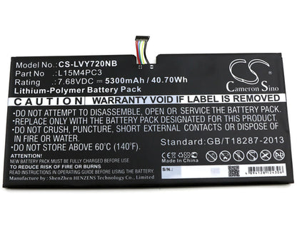 7.68V, 5300mAh, Li-Polymer Battery fits Lenovo, Ideapad Miix 720, Ideapad Miix 720-12ikb, 40.704Wh