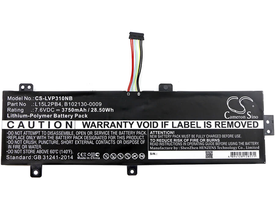 7.6V, 3750mAh, Li-Polymer Battery fits Lenovo, Ideapad 310 15", Ideapad 310 15" Touch, 28.5Wh